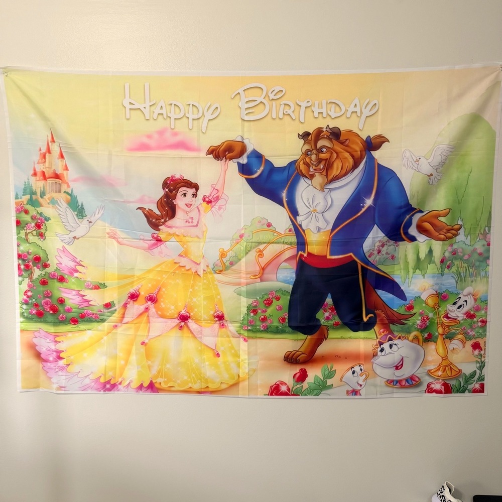 Disney Beauty and the Beast Happy Birthday Party Banner Belle Beast 40"x59"
